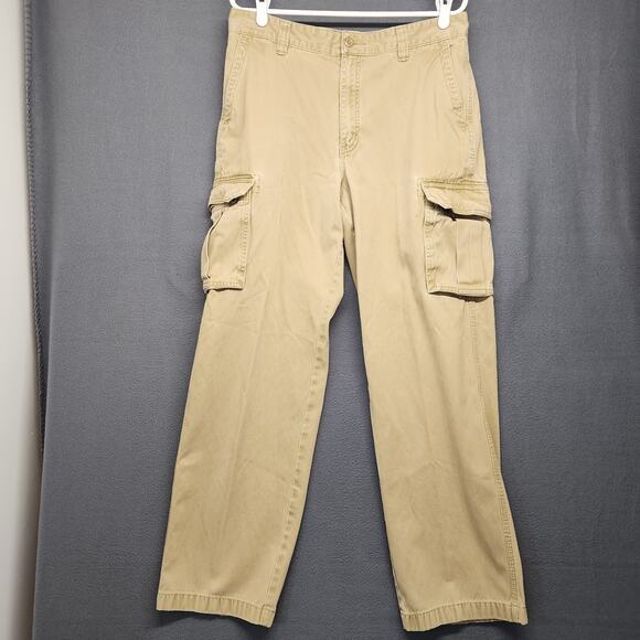 LL Bean Cargo Pants Mens 32x30 Khaki Beige Cotton Utility Pockets Tagged 34x32 - Picture 1 of 15